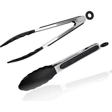 2 x Kitchen Tongs, Barbecue Tongs, Food Silicone Utensils, Heat Resistant, Non-Stick Stainless Steel for Meat, Salad, Grill (1/5)