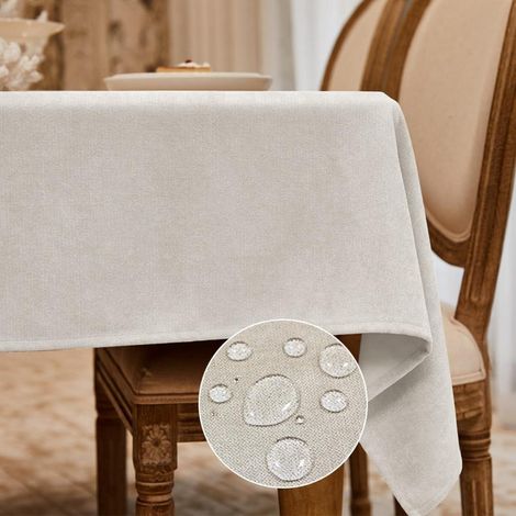 Tischdecke abwaschbar creme 140x180 cm wasserdicht knitterfrei weich