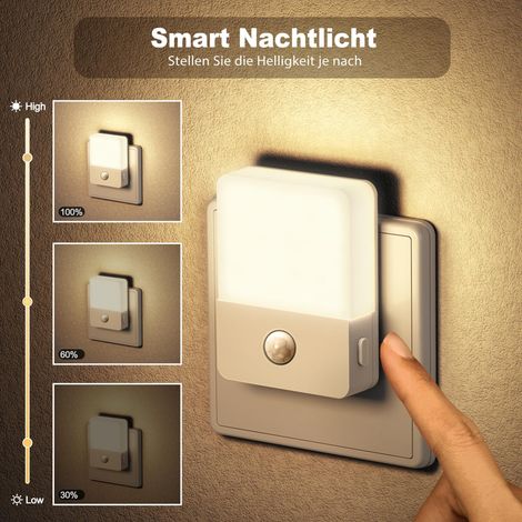 Night Light Plug-in Motion Sensor 3-Level Dimmer White Square 2 Pack (1/5)
