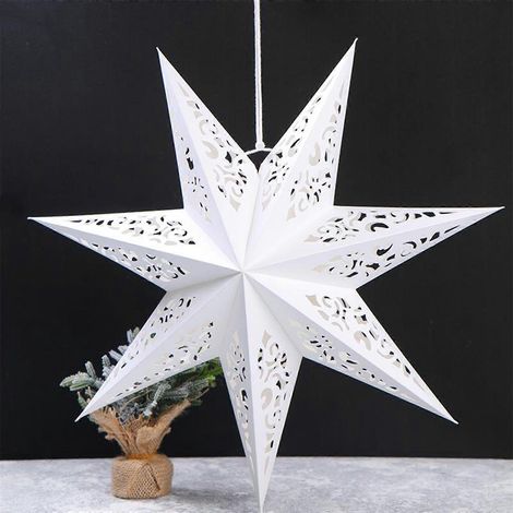 Lanterne en papier ajouré à huit angles avec LED, veilleuse étoile suspendue, décoration pour la maison, la chambre, les fêtes et les festivals (1/4)