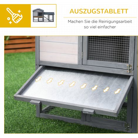 Cage à lapins en bois 147 x 54 x 84 cm, enclos extérieur avec toit bitume imperméable, rampe, portes verrouillables, clapier pour lapins nains outdoor gris foncé (1/4)