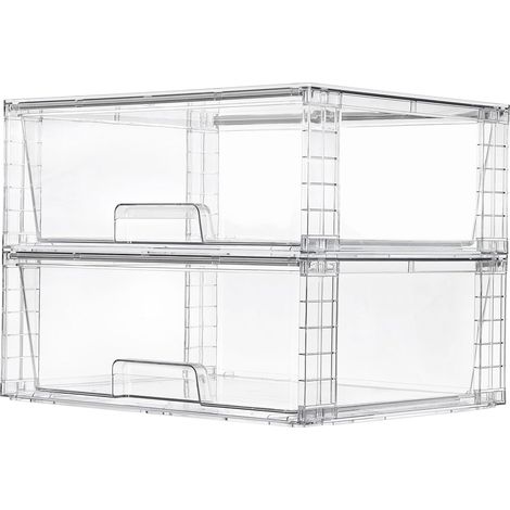 Lot de 2 grands tiroirs de rangement empilables en acrylique transparent, organisateurs sous-évier pour salle de bain, placards, faciles à assembler, bacs de rangement en plastique pour (1/5)