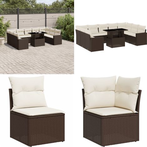 10-tlg. Garten-Sofagarnitur mit Kissen Braun Poly Rattan - Gartenmöbel - Esszimmergarnitur - Lounge Set - Outdoor Möbel - Rattan Gartenmöbel - Home & Living (1/5)