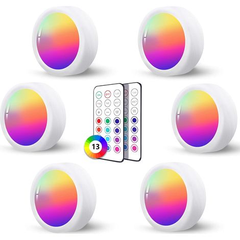 Spot RGB Led Sans Fil Autocollant 6 Pièces Dimmable avec Télécommande Éclairage Cuisine Placard Vitrine Sous Meuble [Classe énergétique A] (1/5)
