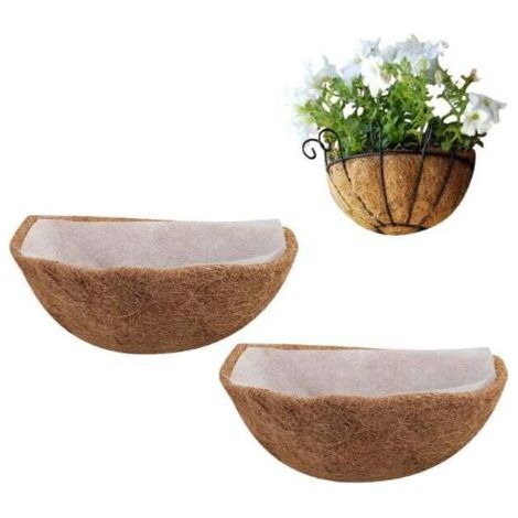 2 pièces 10 pouces Pot de fleurs amovible à suspendre en noix de coco – Doublure de panier mural en demi-cercle en fibre de coco pour fenêtre (1/4)