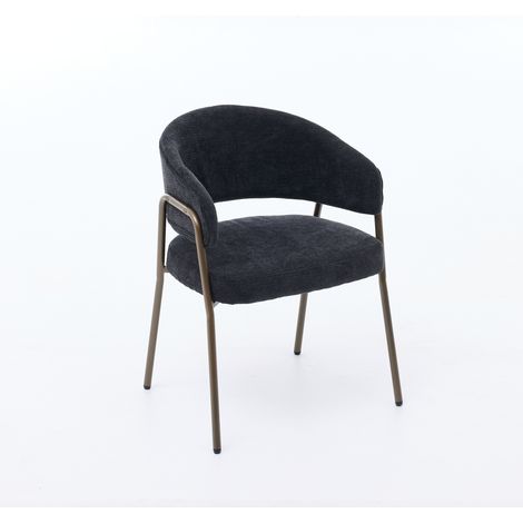 Chaises de salle à manger modernes en chenille avec accoudoirs, chaises d’appoint rembourrées avec pieds en métal laiton antique pour cuisine et salle à manger, lot simple, noir, SW1876BK (1/5)