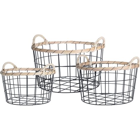 Ensemble de paniers décoratifs en métal, ovales, 3 pièces