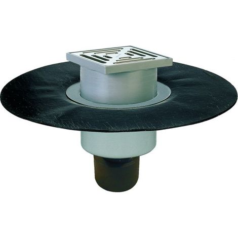 Siphon de sol DN50/75/110, support de grille en acier inoxydable 147x147mm/138x138mm, manchon bitumé d 50mm
