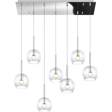 SOSP. CROMO RETTANGOLARE 7 LUCI VETRI TUTTI PICCOLO TRASPARENTE 1155CR-S7 RP-TR