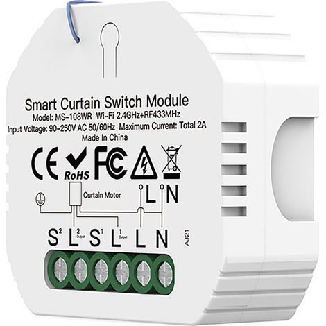 Modulo Tapparelle WIFI 2.4G + RF 433MHz, TUYA, Smart Life, 2A, AC 90-250V, 50/60HZ, 500W, 52X47X18mm, IP20, SH108WR SH108