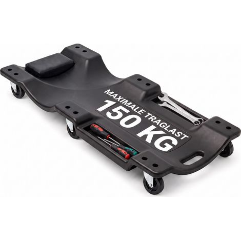 Relaxdays Werkstatt Rollbrett, Montageliege ergonomisch, Auto Kriecher 150 kg, HBT 12x48x102 cm, KFZ Liegewagen, schwarz (1/5)