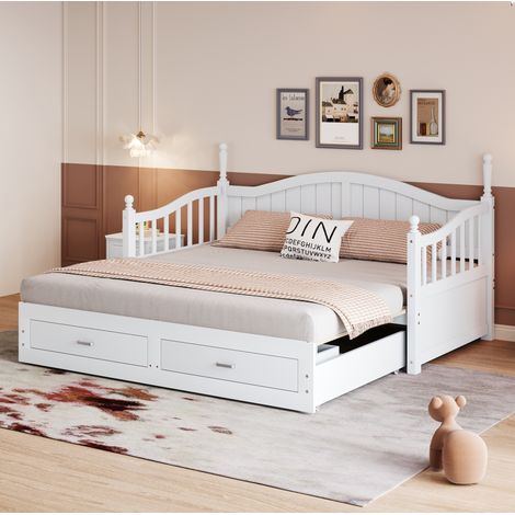 Lit avec tiroirs 90x190 extensible blanc HAVRYA (1/5)