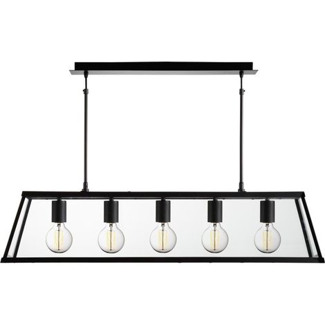 Searchlight Voyager - Barre de suspension à 5 ampoules au plafond noir mat, panneaux de verre, E27 (1/3)