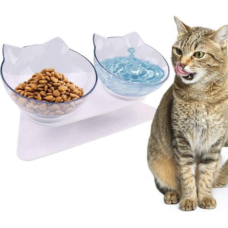 Station d'alimentation surélevée pour chat, gamelle transparente inclinée à 15° pour protéger le cou et éviter les vomissements, matériau de qualité sans BPA (1/4)