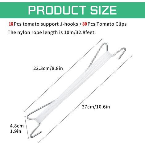 Crochet de Support de Tomate,10 Pièces Crochet de Tomates de Jardint avec 10m de Corde et 20 Pièces Clips de Support,Crochet De Tomate De Jardin,Tomate Crochets,Support à Tomate (1/5)