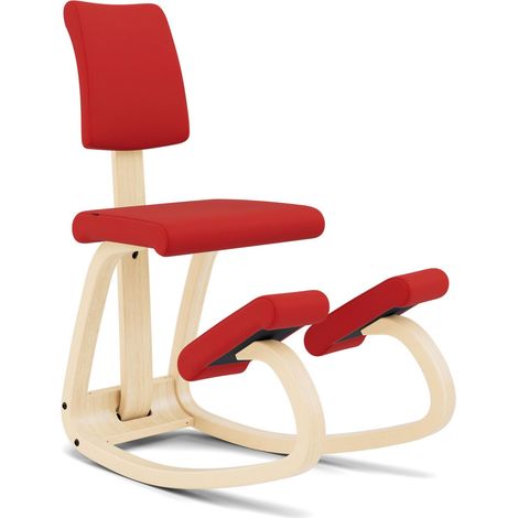 Chaise Ergonomique à Genoux avec Dossier Naturel/Rouge – Chaise de Bureau Design Favorisant Le Mouvement, Posture Active et Confort (1/5)