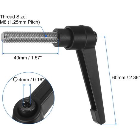 Lot de 4 poignées de serrage M8 x 40 mm à filetage extérieur, en acier inoxydable 304 avec poignée réglable en alliage de zinc, pour machines-outils, équipements de soudage et équipements sous pressio (1/4)