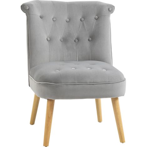 Fauteuil de salon et de salle à manger avec assise rembourrée, fauteuil de chambre avec pieds en bois et revêtement en tissu aspect velours, 60 x 66 x 79 cm, gris
