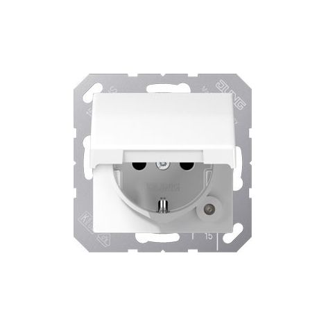 Jung Toma de corriente SCHUKO®, 16 A 250 V , SAFETY+, tapa abatible, duroplástico, serie AS, blanco alpino AS 1520 KIKL WW