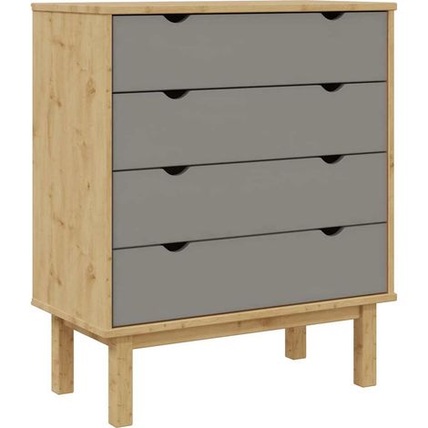 Commode OTTA Marron et gris 76,5x39,5x90 cm Bois de pin massif (1/5)