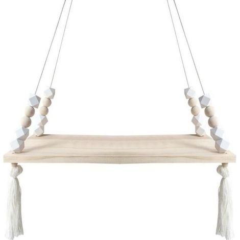Étagère Murale Enfant Éagère Décorative à Suspendre avec Corde et Planche en Bois Style Ins Forme Balançoire Chambre23579
