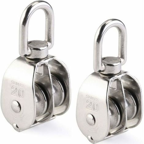 Poulie Double - Inox 304 - Pivotante 360° - Pour Levage et Traction Intérieur Extérieur - 2 Pièces (1/4)