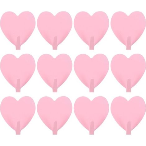 Lot de 12 crochets muraux autocollants en acier inoxydable en forme de cœur - Crochet porte-serviettes mural - Cintre adhésif ultra-résistant - Rose - Lot de 12 (1/5)