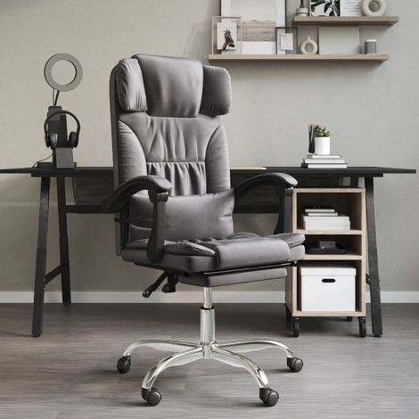 Fauteuil de bureau massant inclinable en similicuir gris, pivotant à 360°, réglable - PANGIVO (1/5)