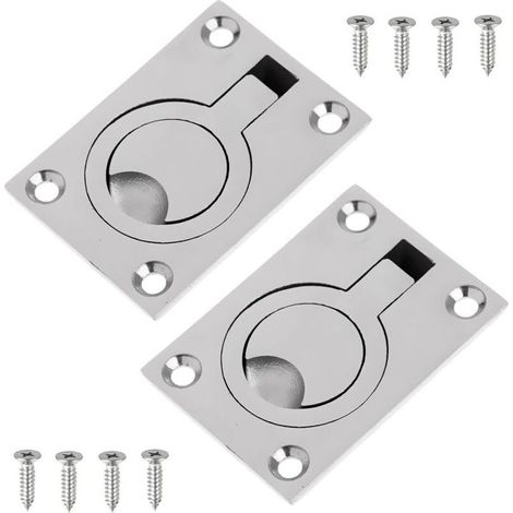 2 PACKS Loquet de Plancher de Bateau Poignée de Traction à Anneau en Acier Inoxydable Trappe de Pont Pour Bateau Dériveur Yacht Etc Accessoires Marins 62x44MM