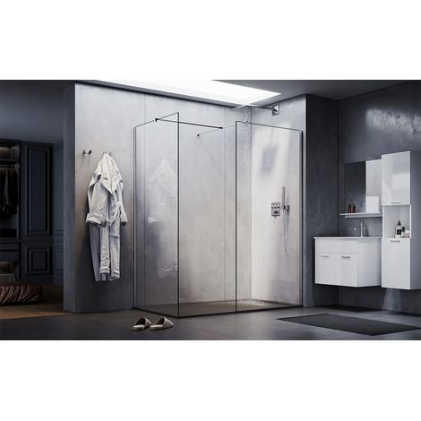 SONNI 120x200cm Walk in Paroi de douche avec paroi latérale de 90cm 8mm Nano verre Cabine de douche avec barre de stabilisationmjm (1/4)