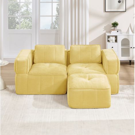Modulares Ecksofa 198x162x67 cm aus gelbem Polyester mit Hocker, für kompakte Wohnzimmer (1/5)