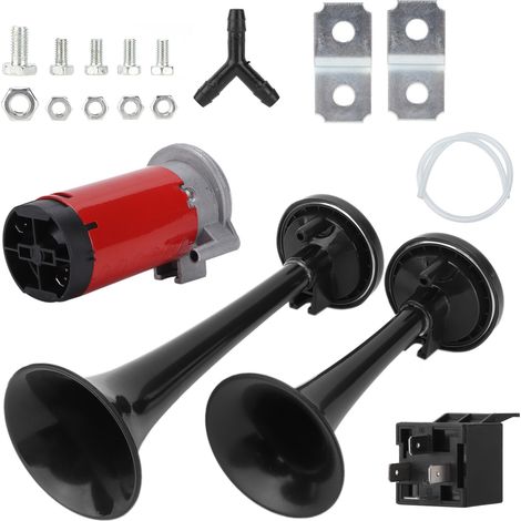 12V 130dB Doppel-Drucklufthupe, Schwarz, für Wohnmobil, Transporter, Traktor, Motorrad, UTV – Robuste Ersatzhupe (1/5)
