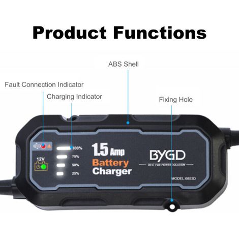Chargeur Batterie Moto/Voiture 12V 1500mA – Maintenance Automatique & Sécurité Anti-Surcharge – Pour Batteries Étanches et Standard (1/3)