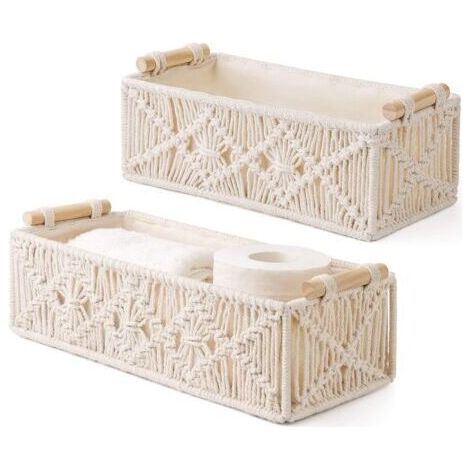 Lot de 2 Tissés Paniers de Rangement Boho, Décoration, Corbeille Tressé Rectangulaire pour Salon, Entrée et Salle de Bain (1/5)