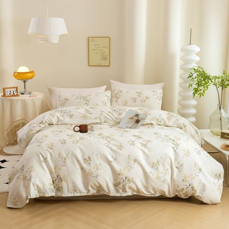 Parure de lit Vintage 3 pièces 100% Coton Naturel, 1 Housse de Couette avec Fermeture éclair et 2 taies d'oreiller, Ultra Douce et Facile d'entretien, Respirante et Confortable (1/5)