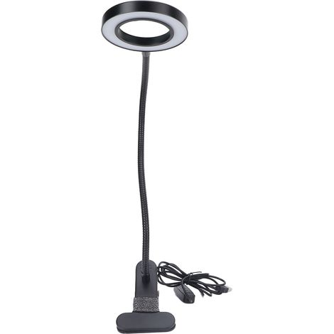 Lampe de bureau LED USB pour lecture et tatouage, 3 températures de couleur, 10 niveaux d'intensité, loupe intégrée, noire (1/5)
