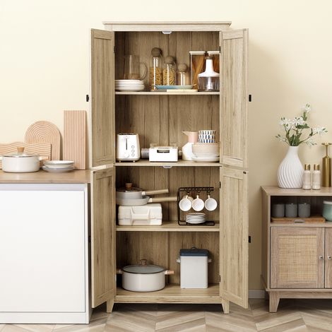 Mobile Cucina a 4 Ante con Mensole Regolabili e Base Rialzata in Legno 80x40x182cm