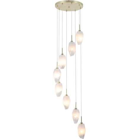 Rocky 8Lt Multi Drop Pendant, metallo ottone satinato e vetro (1/3)