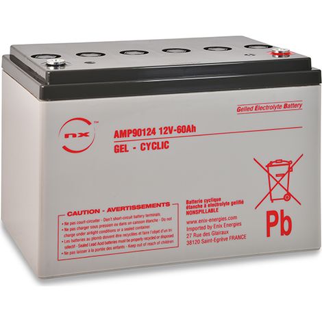 NX – Batterie plomb étanche gel 12V 60Ah – Technologie gel pour décharges profondes – Dimensions 255x170x177mm – Poids 18,5kg - NX 60-12