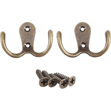crochets à vis rétro en métal double, porte-manteau mural en métal, bronze antique pour chapeaux (1/5)
