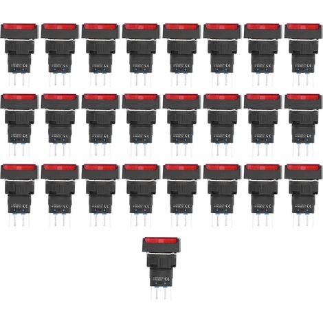25 interrupteurs à bouton-poussoir momentanés autobloquants rectangulaires avec voyant lumineux 220 V BEMLA1622DSJ 16 mm (rouge) (1/5)