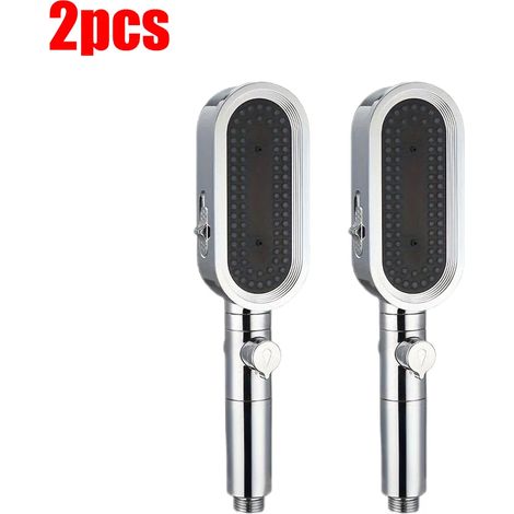 (Argent, lot de 2) Pommeau de douche puissant à 3 jets, anti-obstruction et facile à nettoyer, anti-calcaire, flexible et à main. (1/5)