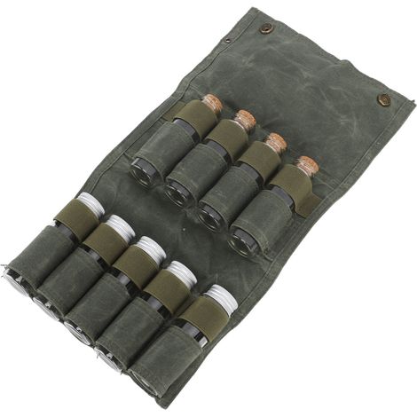 Sac de rangement pour épices de voyage avec 9 contenants, parfait pour camping et randonnée en toile vert OD (1/5)