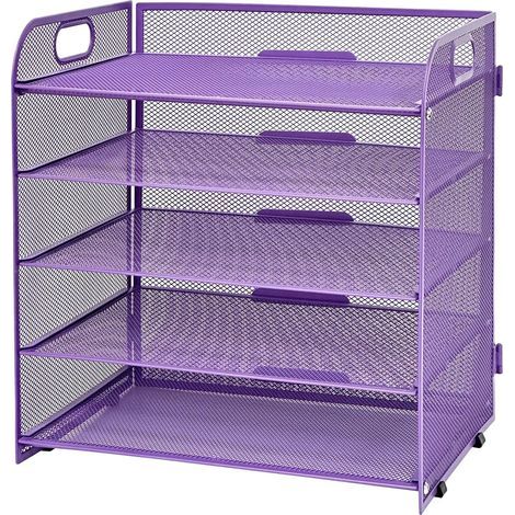1 Desk Organizer, 5 Tiers, Mesh, Handle, A4 Files, Purple (1/5)