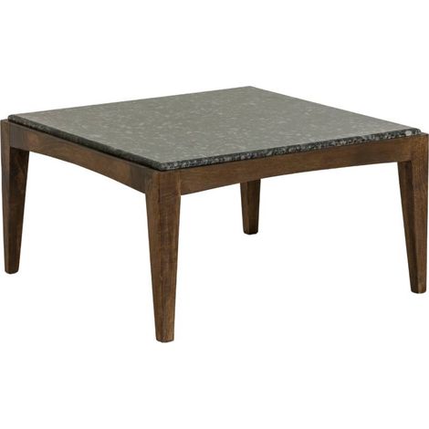 Table basse carrée en bois de manguier et marbre noir Ilithe (1/5)