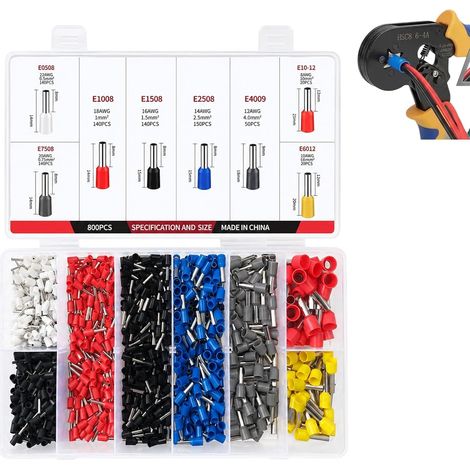 Paquete de 800 terminales de crimpado doble aislados de 0,5-10 mm² - Kit de conectores eléctricos conforme a las normas - Terminales de crimpado de cobre estañado con caja de almacenamiento (1/5)