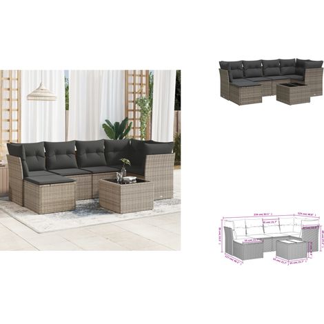 7-tlg. Garten-Sofagarnitur mit Kissen Grau Poly Rattan - Gartenmöbel Set - PE-Rattan Möbel - Outdoor Sofa - Esstisch Set - Lounge Gruppe (1/3)