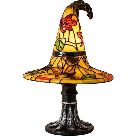 Veilleuse Halloween artisanale résine vitrail lampe table chapeau sorcière décorative vintage chambre étagère (1/5)