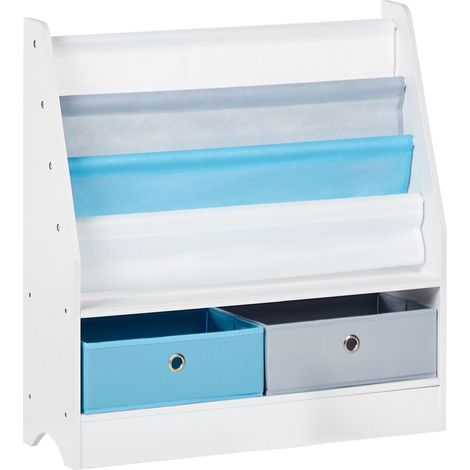 Libreria a 3 livelli in truciolato e tessuto bianco Tumby