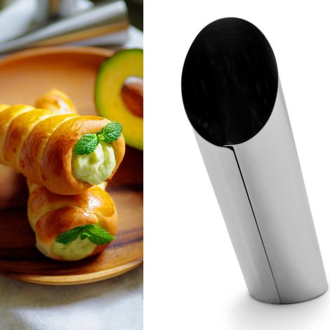 Set mit 6 Croissant-Hütchen aus Edelstahl, dänische Gebäckform, 5-Zoll-abgeschrägte Form (schräger Zylinder) (1/5)